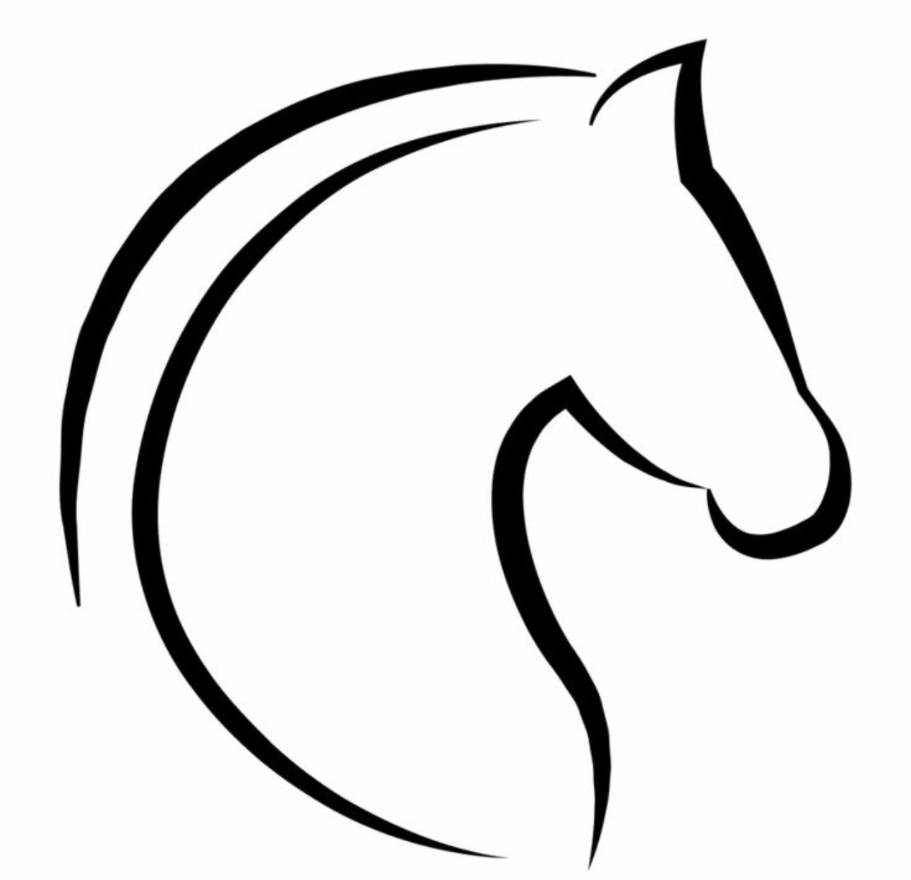 Black line drawing of a horse head on a white background